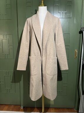 Joie Beige Open-Front Shawl-Collar Unstructured Trench Coat